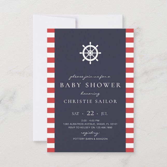 Carte d'invitation de Baby shower nautique (Devant)