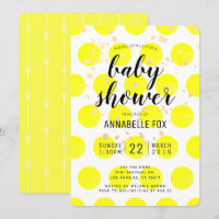 Carte d'invitation de Baby shower Pois Jaune Neon