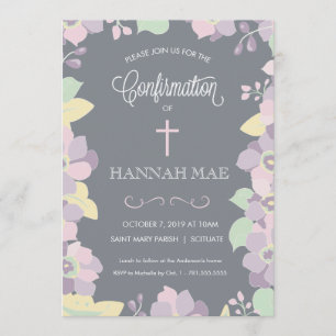 Carte d'invitation de confirmation avec les fleurs