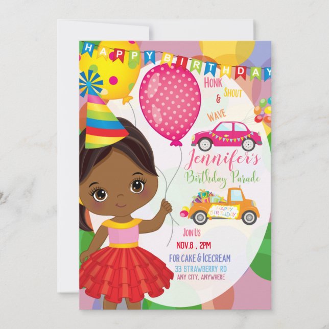 Carte d'invitation de défilé d'anniversaire (Devant)
