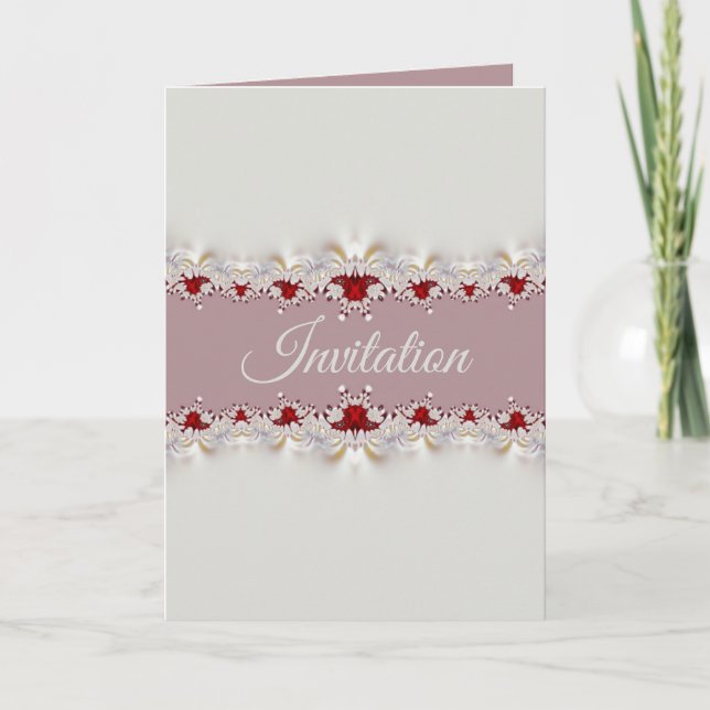 Carte d'invitation de dentelle fraise et crème (Devant)