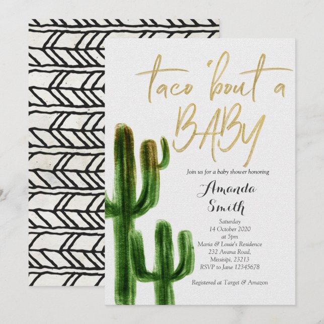 Carte d'invitation de douche de couples de cactus (Devant / Derrière)