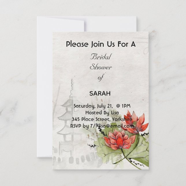 Carte d'invitation de douche de mariée de fleurs d (Devant)