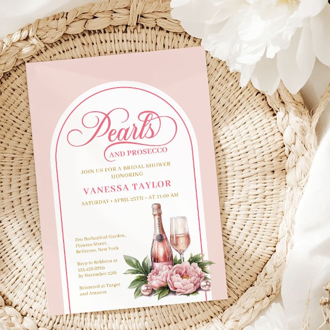 Carte d'invitation de douche de perles classiques  (Classic Pearls and Prosecco Shower Invite Card)