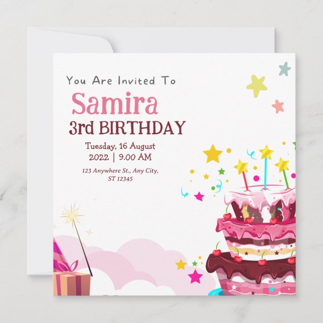 Carte d'invitation de fête d'anniversaire colorée (Devant)