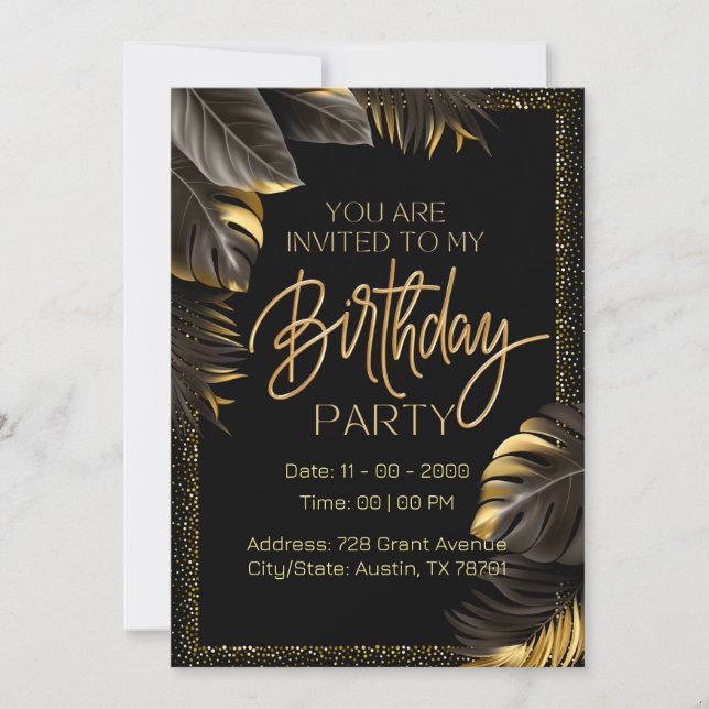 Carte d'invitation de fête d'anniversaire Luxe Or  (Devant)