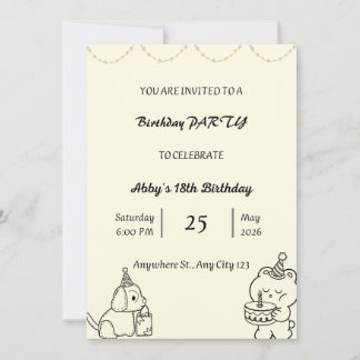 Carte d'invitation de fête d'anniversaire mignonne