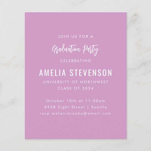 Carte d'invitation de fête de fin d'études minimal (Devant)
