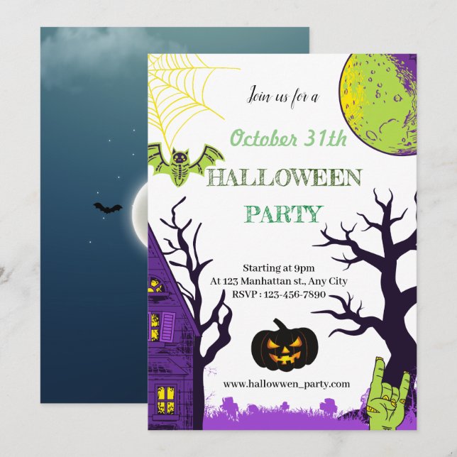 Carte d'invitation de fête d'Halloween (Devant / Derrière)