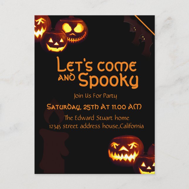 Carte d'invitation de fête d'Halloween avec bougie (Devant)