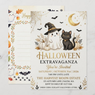 Carte d'invitation de fête d'Halloween en noir et 
