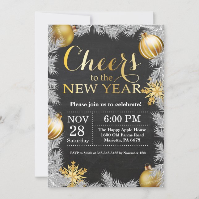 Carte d'invitation de fête du Nouvel An en Or Rust (Devant)