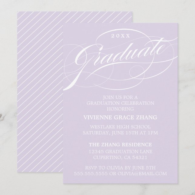 CARTE D'INVITATION DE FIN D'ÉTUDES DE STYLE ÉLÉGAN (Devant / Derrière)