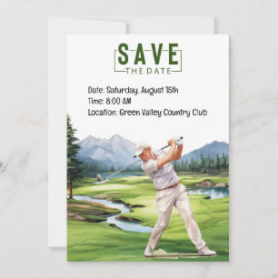 Carte d'invitation de Golf Party aquarelle avec go