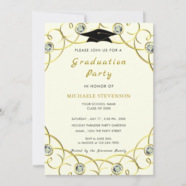 Carte d'invitation de graduation Diamond Gold Eleg (Devant)