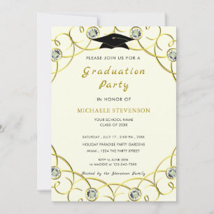 Carte d'invitation de graduation Diamond Gold Eleg