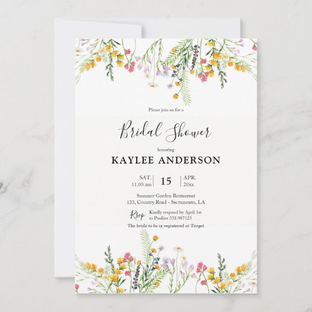 Carte d'invitation de la douche nuptiale fleur sau (Devant)
