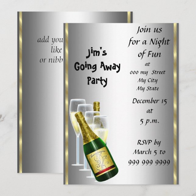 Carte d'invitation de la fête d'adieu (Devant / Derrière)
