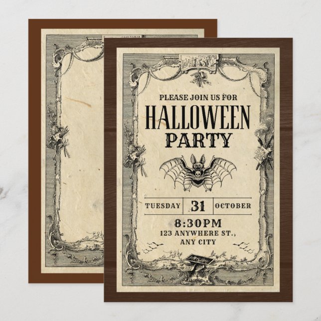 Carte d'invitation de la fête d'Halloween (Devant / Derrière)