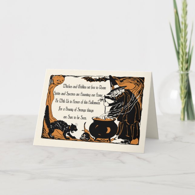 Carte d'invitation de la fête d'Halloween sorcière (Devant)