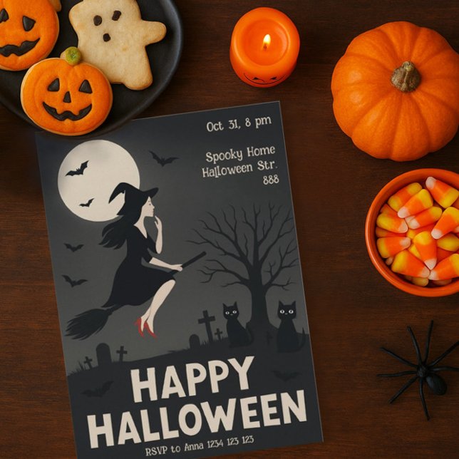 Carte d'invitation de la fête d'Halloween sorcière (Créateur téléchargé)