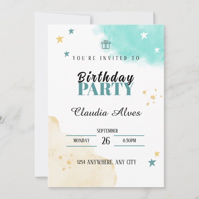 Carte d'invitation de la partie Anniversaire de en (Devant)