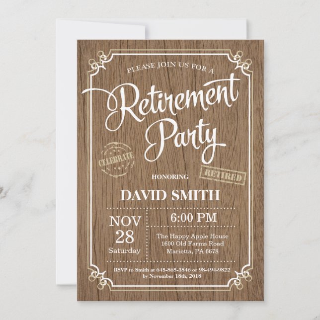 Carte d'invitation de la partie de retraite rustiq (Devant)