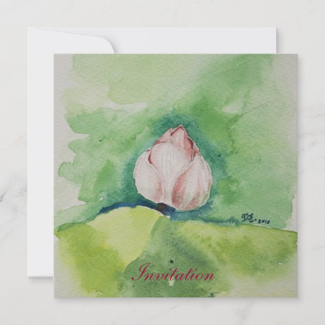 Carte d'invitation de Lotus d'aquarelle (Devant)