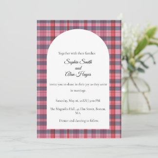 Carte d'invitation de mariage à carreaux roses