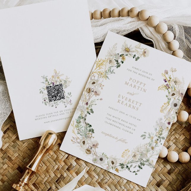Carte d'invitation de mariage à code QR avec fleur (Créateur téléchargé)