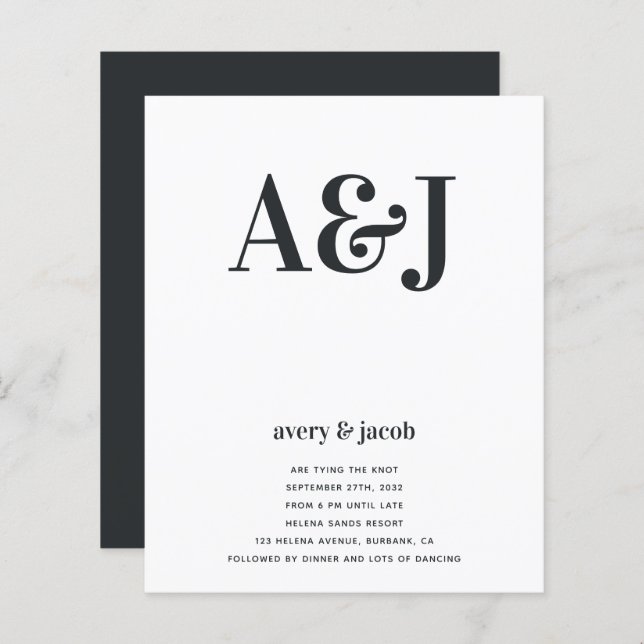 Carte d'invitation de mariage à code QR Budget Mon (Devant / Derrière)