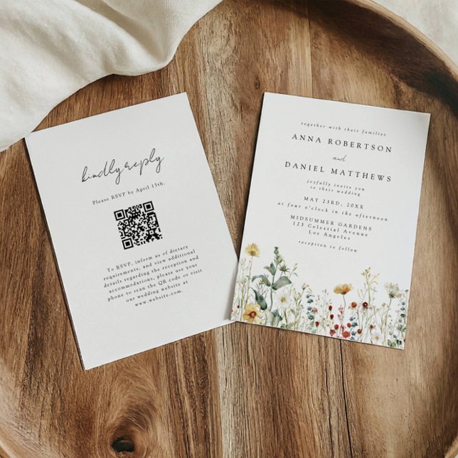 Carte d'invitation de mariage à code QR de champ d (Créateur téléchargé)