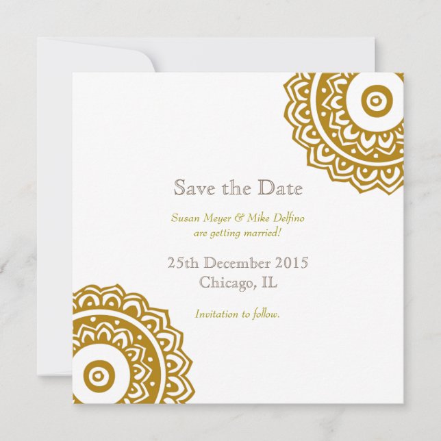 Carte d'invitation de mariage à conserver date or  (Devant)