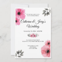 Carte d'invitation de mariage à fleurs en aquarell