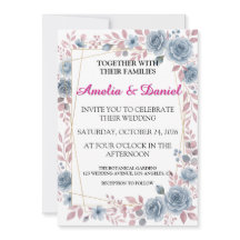 Carte d'invitation de mariage à fleurs en bleu pou
