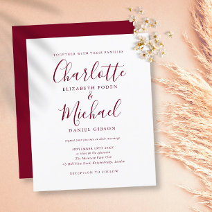 Carte d'invitation de mariage à l'encre burgonde à