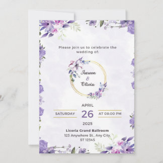 Carte d'invitation de mariage à motif floral viole