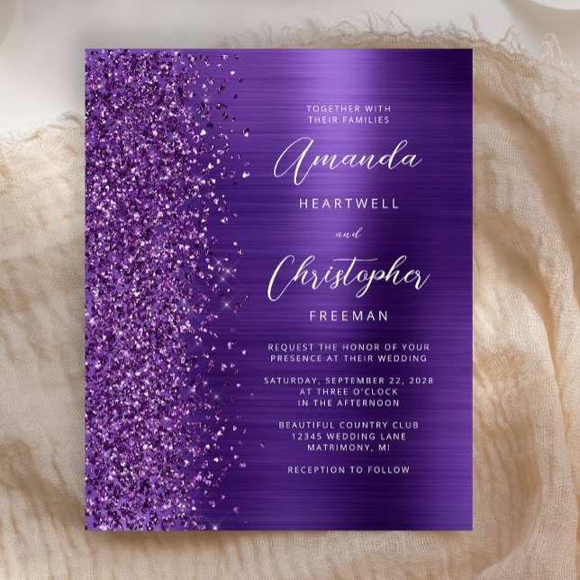 Carte d'invitation de mariage à paillettes violet  (Créateur téléchargé)