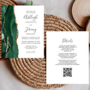 Carte d'invitation de mariage au code QR Or Vert É