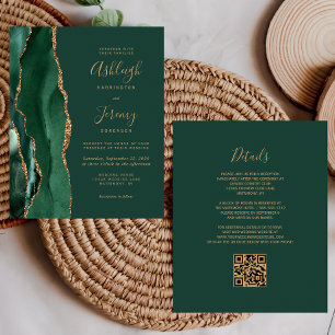 Carte d'invitation de mariage au code QR Or Vert É