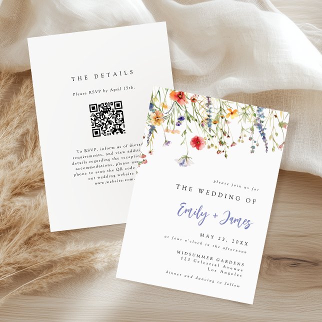 Carte d'invitation de mariage avec code QR de fleu (Créateur téléchargé)