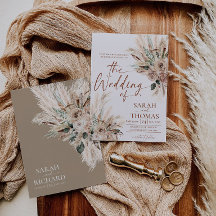 Carte d'invitation de mariage bohème rustique tan 