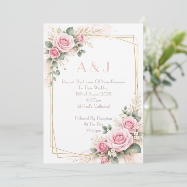 CARTE D'INVITATION DE MARIAGE BOTANIQUE ROSE (Debout devant)