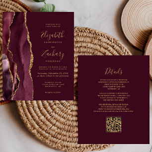Carte d'invitation de mariage Code QR Agate Or Bou
