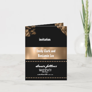 carte d'invitation de mariage couleur or pliée
