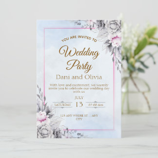 Carte d'invitation de mariage élégante à motif flo
