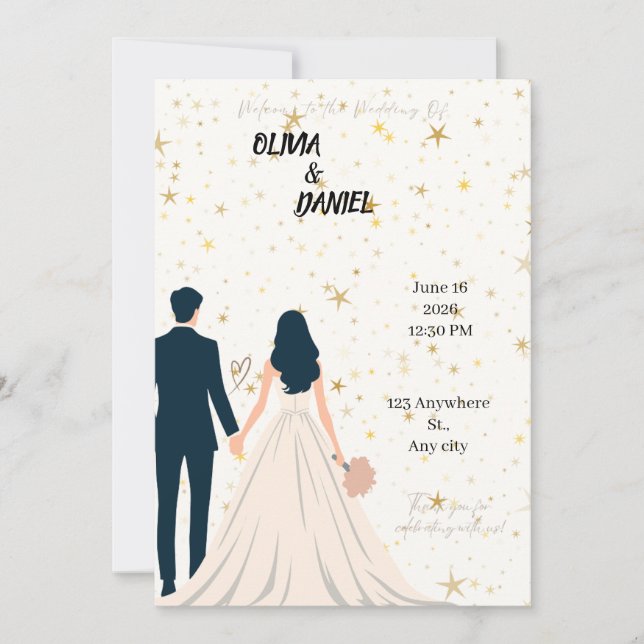 Carte d'invitation de mariage élégante et romantiq (Devant)