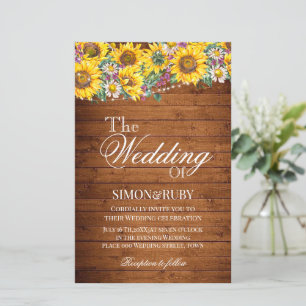 Carte d'invitation de mariage en bois floral rusti