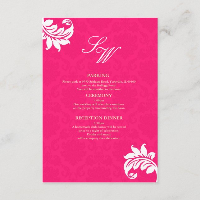 Carte d'invitation de mariage en damas rose vif (Devant)