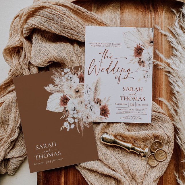 Carte d'invitation de mariage en terre cuite bohèm (Boho Wedding Invitation Cards, Terracotta Wedding Invitation Template)